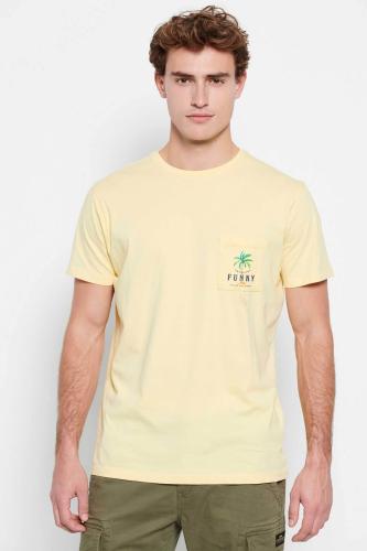 Funky Buddha ανδρικό βαμβακερό T-shirt μονόχρωμο με τσέπη και palm tree print στο στήθος - FBM007-385-04 Κίτρινο Ανοιχτό L